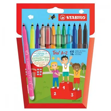 Feutres de coloriage Trio A-Z Pochette de 12 couleurs dont 2 fluo - STABILO Nouveauté