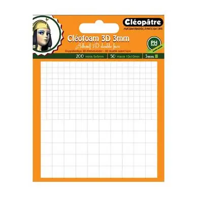 Carré de mousse adhésif ep. 3 mm Cléofoam - 250 pcs - Cléopatre Petit Prix