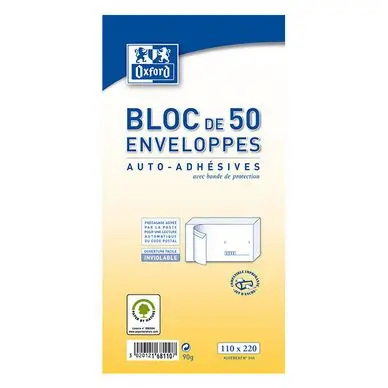 Enveloppes pré-casées 110 x 220 mm 80 g/m² 50 pcs - Oxford Acheter En Ligne