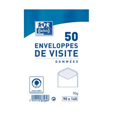 Remise Enveloppe gommée 90 x 140 mm Carte de visite 50 pcs - Oxford