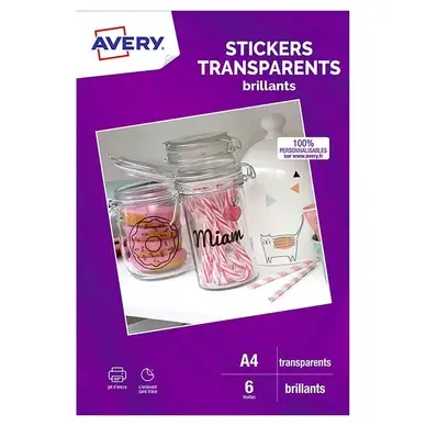 Feuille autocollante Transparente 21 x 29,7 cm A4 - 6 pcs - Avery Prix Choc