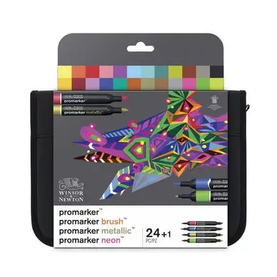 Marqueurs assortis 12 Promarker + 6 BrushMarker + 3 NeonMarker + 3 Metallic Marker - Winsor & Newton Réduction
