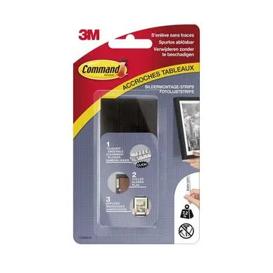 Accroche tableau adhésive - 4 x 2 languettes noires - 7,2 kg - 3M Quantité Limitée