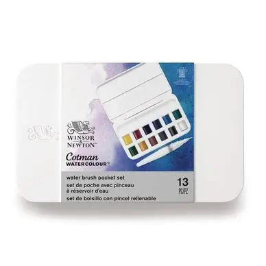 Aquarelle fine 12 demi-godets + pinceau réservoir - Cotman Haute Qualité