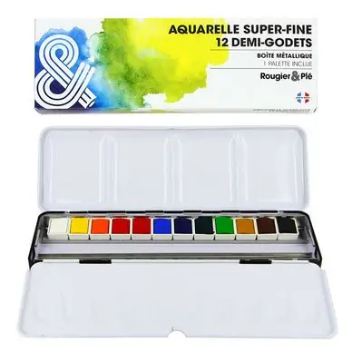 Prix Bas Aquarelle super-fine Boîte métal 12 demi-godets - Rougier&Plé