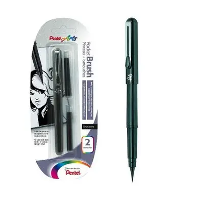 Stylo-pinceau Pocket Brush + 2 cartouches d'encre à pigment - Pentel Pas Cher
