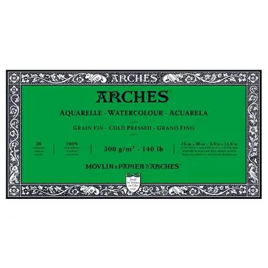 Bloc de papier aquarelle Grain fin 300 g/m² - 20 pages - Arches Petit Prix