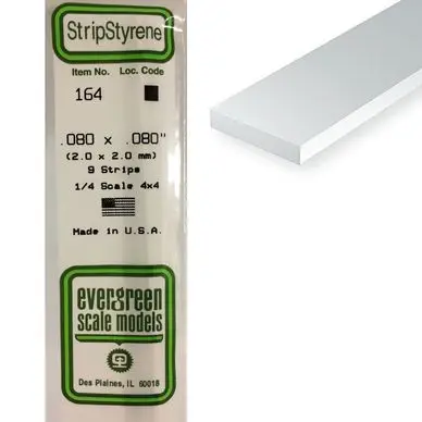 Baguette carrée en plastique 350 x 2 mm - 9 pcs - Evergreen Scale Models Solde