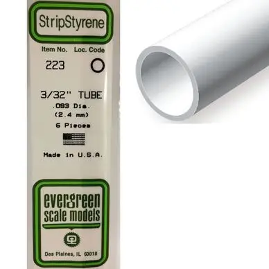 Tube rond en plastique 350 x 2,4 mm Ø Int 0,99 mm - 6 pcs - Evergreen Scale Models Quantité Limitée