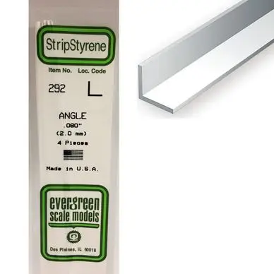 Baguette profile en L en plastique 350 x 2 x 2 mm - 4 pcs - Evergreen Scale Models Quantité Limitée