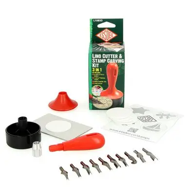 Offre Du Jour Manche pour linogravure + 10 gouges + Baren + 5 gommes à graver - ESSDEE