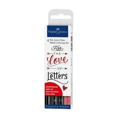 Feutre de calligraphie Pitt Artist Pen Set Hand Lettering 3 noirs + Rouge - Faber-Castell Prix Réduit