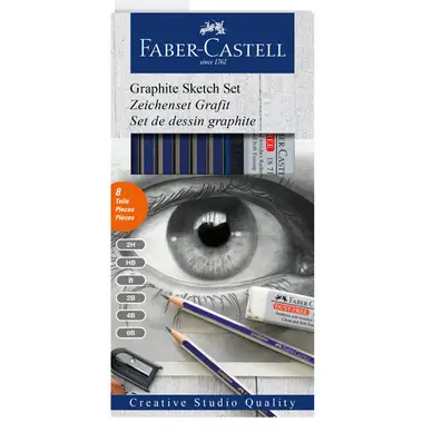 Crayon graphite Goldfaber Set 6 duretés + gomme + taille-crayon - Faber-Castell Haute Qualité