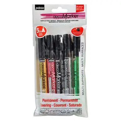 Acheter En Ligne Feutre peinture Acrylic marker 1.2 mm Set 5 couleurs - Pébéo
