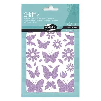 Stickers pailletés Glitty papillons et fleurs x 66 pcs - Maildor Offre Exclusive