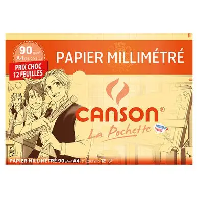 Papier millimétré 90 g/m² A4 Pochette 12 feuilles - Canson Expédition Rapide