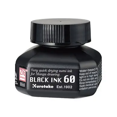 Jusqu'à Épuisement Des Stocks Encre japonaise Noire Black Ink Séchage rapide 60 ml - Kuretake