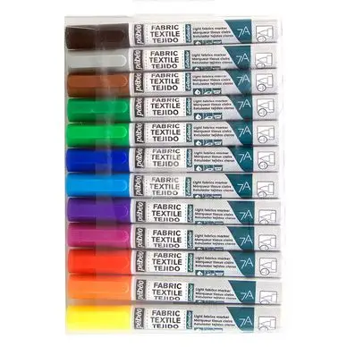 Expédié Aujourd'hui Marqueur textile Tissus clairs 7A Set de base 12 couleurs - Pébéo