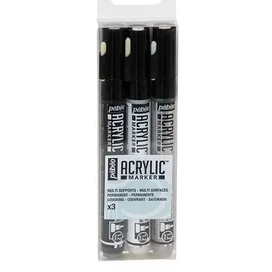 Certifié Feutre Acrylic Marker 1,2 mm Set Argent Blanc Noir - Pébéo