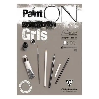 Dernière Chance Bloc Paint'On papier Gris 250 g/m² 30 F - Clairefontaine