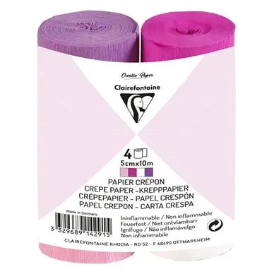 Bandes de papier crépon ignifugé Assortiment Rose 5 cm x 10 m 4 pcs - Clairefontaine Dernier Modèle