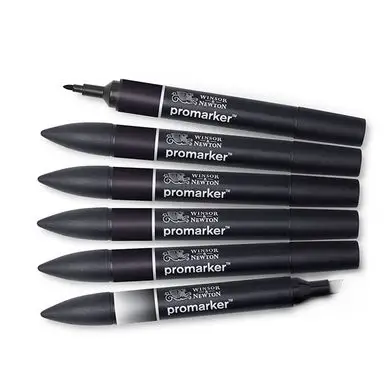 Marqueur Promarker Set 5 Noirs + Blender - Winsor & Newton Jusqu'à Épuisement Des Stocks
