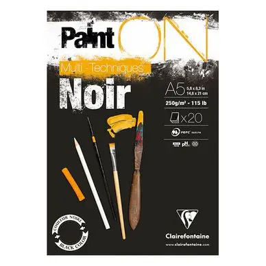Usine Directe Bloc Paint'On papier Noir 250 g/m² 20 F - Clairefontaine
