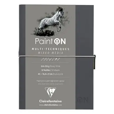Authentique Carnet Paint'On papier Gris 250 g/m² A5 32 F - Clairefontaine