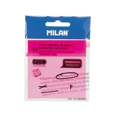 Remise Bloc-notes adhésives transparentes Rose fluo 76 x 76 mm 50 pcs - MILAN