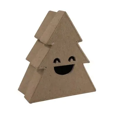 Boîte en papier mâché Sapin sourire 4 x 10 x 9 cm - Décopatch Meilleur Choix
