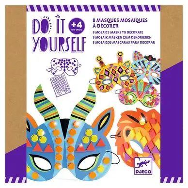 Activité DIY Mosaïques masques animaux de la jungle - Djeco Dernière Chance