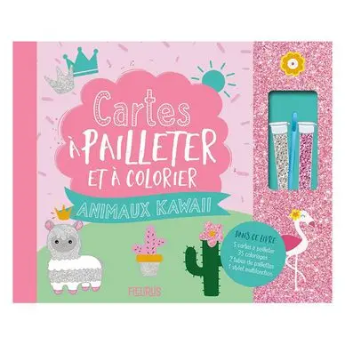 Satisfait Ou Remboursé Livre coffret Cartes à pailleter et colorier : Animaux Kawaii - Fleurus