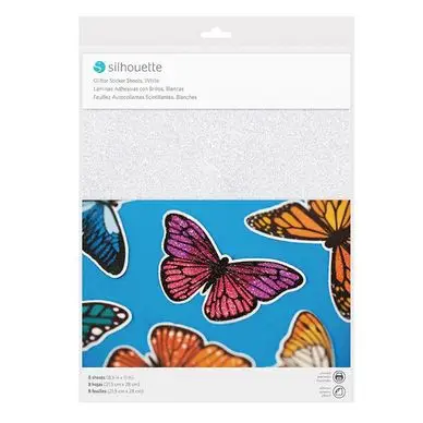 Petit Prix Feuille imprimable autocollante effet Blanc pailleté x 8 pcs - Silhouette