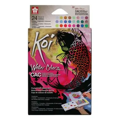 Petit Prix Aquarelle Koi 24 demi-godets Couleurs Métalliques et Fluo - Sakura