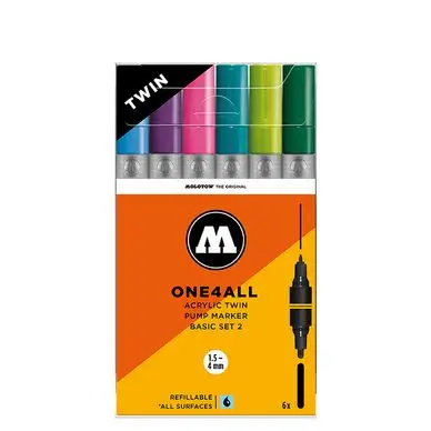 Marqueur One4All TWIN 1,5 et 4 mm Set Basic 2 - Molotow Prix Bas