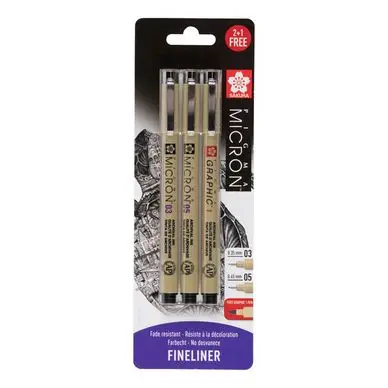 Feutre Pigma Micron Set 03 + 05 + Pointe épaisse 1 mm - Sakura Meilleur Prix