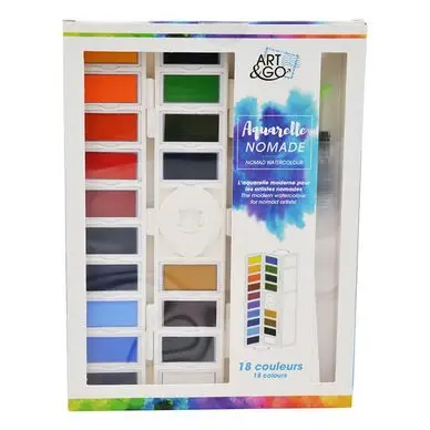 Top Vente Aquarelle Set Nomade 18 godets + pinceau à réservoir - Art & Go