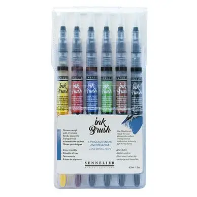 Retour Gratuit Pinceau à réservoir d'encre Ink Brush Set Standard 6 couleurs - Sennelier