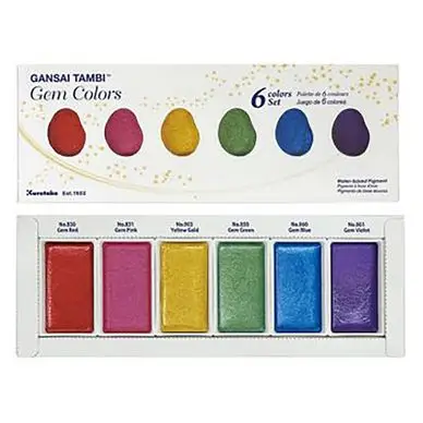 Prix Cassé Aquarelle japonaise Gansai Tambi Gem 6 couleurs brillantes en godets - Kuretake