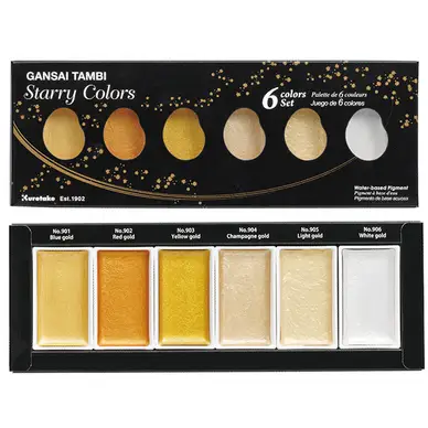 Aquarelle japonaise Gansai Tambi Starry 6 couleurs nacrées en godets - Kuretake Satisfait Ou Remboursé