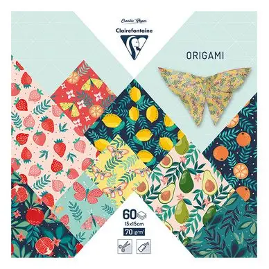 Papier origami Jardin fruité 60 feuilles 15 x 15 cm - Clairefontaine Must-Have