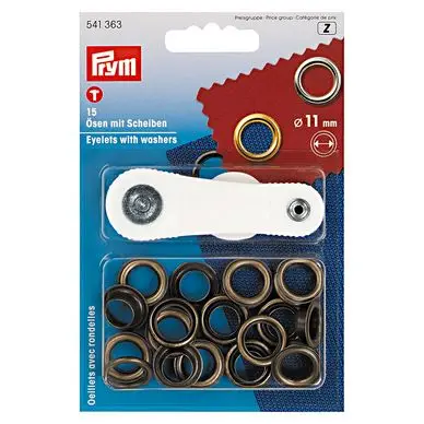 Petit Prix Œillets et rondelles Laiton 11 mm 15 pcs Laiton antique + Outil de pose - Prym