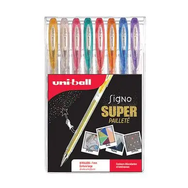 Stylo roller Signo Pailleté 1 mm 8 couleurs - Uni-Ball Commande En Gros