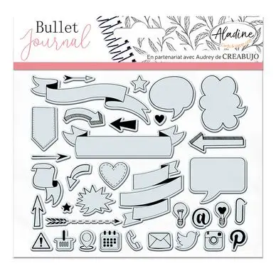 Tampon transparent Stampo Bullet Clear 13 pcs Bannières et icônes - Aladine Quantité Limitée