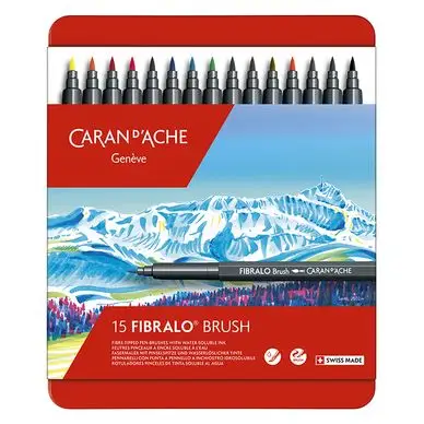 Feutre aquarellable pinceau Fibralo Boîte métal 15 pièces - Caran d'Ache Authentique
