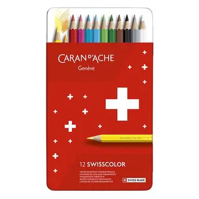 Crayon de couleur Swisscolor Boîte métal 12 pièces - Caran d'Ache Promotion Saisonnière