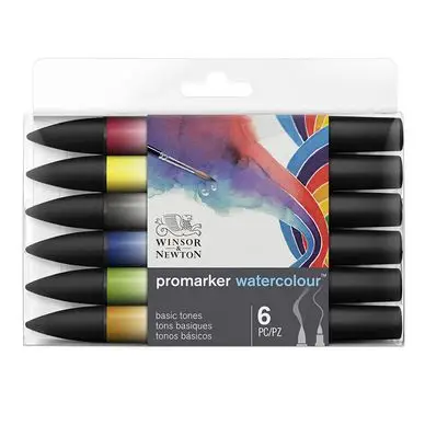 Marqueur d'aquarelle double pointe Set tons Basiques 6 pcs - Winsor & Newton Commander Maintenant