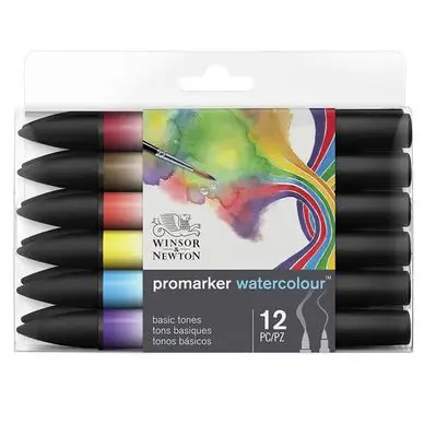 Marqueur d'aquarelle double pointe Set tons Basiques 12 pcs - Winsor & Newton Seulement Aujourd'hui