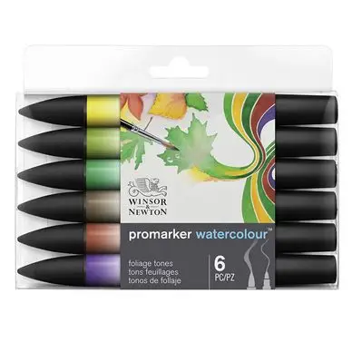 Marqueur d'aquarelle double pointe Set tons Feuillage 6 pcs - Winsor & Newton Achat Immédiat