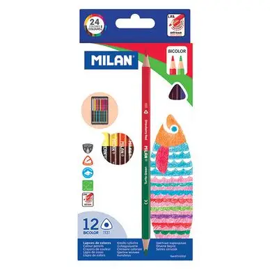Crayon de couleur bicolore triangulaire 12 pcs - MILAN Promotion Saisonnière